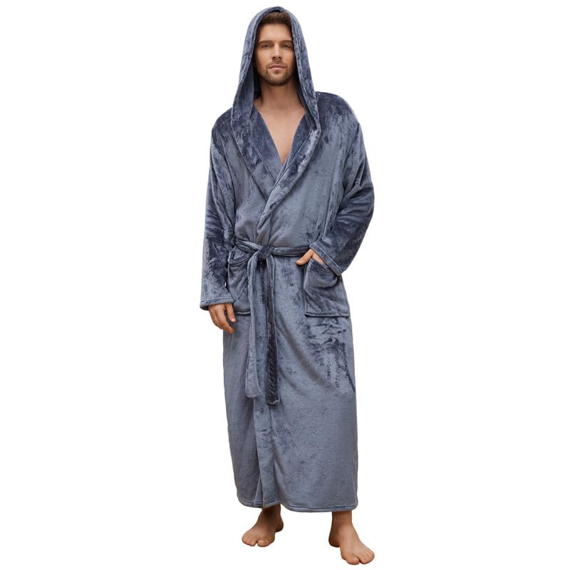 U2SKIIN Mens Hooded Robe, Full Length Plush Robe for Men Big and Tall Fleece Bathrobe