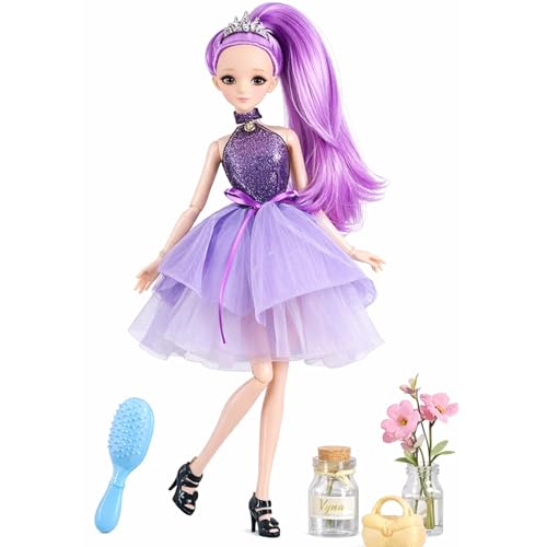 Image of Fashion Princess Doll - Sparkling Purple Hair & Glam Tulle Dress | Movable Hands & Legs | Premium Fashion Girl Doll Gift Set for Kids 3+ Years | Toys for Children