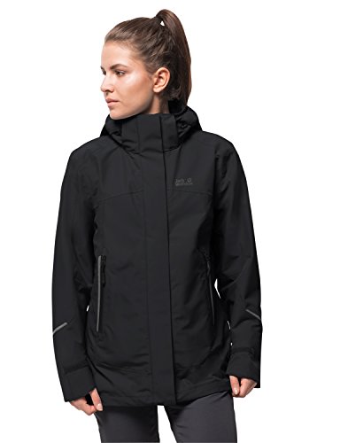 Jack Wolfskin Women's Waterproof Rain Jacket, Black, Medium