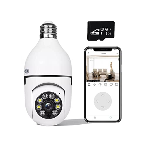 Jaskfly Wifi Wireless Light Bulb Camera With Memory Card, 1080P Home Smart Dome Surveillance Camera 360° Pan/Tilt Security Cameras, 2 Way Audio, Motion Detection & Alarm, Night Vision (With 8Gb Card) #TOP2