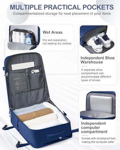 Image of coowoz Travel Backpack for Women Man Carry On Backpack Mochila de Viaje Waterproof Teacher Personal Item Backpacks Travel Bag Essentials Rucksack Airplane Accessories Must Haves Royal Blue