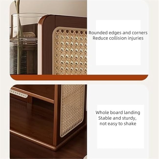 Kitchen Countertop Storage Rack Cup Holder Mug Organizer Display Rack Bamboo Multi-Layer Shelves with Rattan Decor for Dinning Room Study Office Elegant(Natural,50cm)