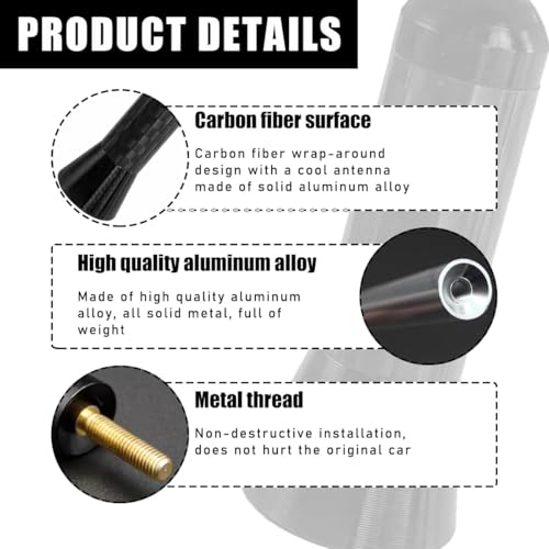 Image of STHIRA Short Antenna for Car 1.37 Inch Carbon Fiber Decorative 2PCS | Exterior Styling, Roof and Trunk Use, Compact Profile, Carbon Fiber Style Finish, Two Piece Set