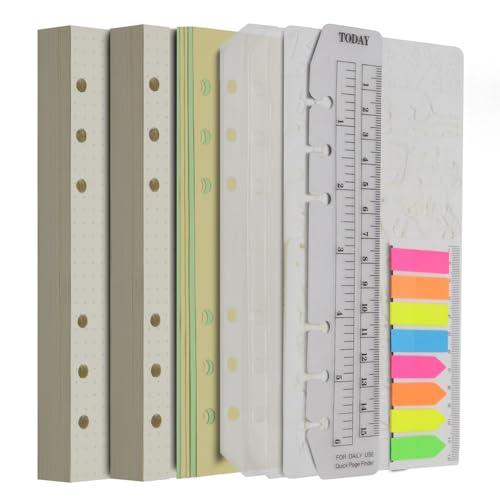 Wonderpool Recargas de papel 320 páginas 100 gsm Papel de 6 orificios para cuaderno de 6 anillas con divisor bolsillos marcapáginas plantillas(Papel punteado, A6)