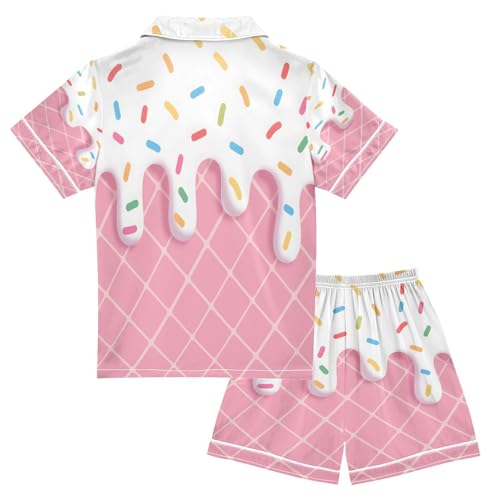 ALAZA 3d Ice Cream Lovely Stylish Satin Pajamas Set Short Sleeve Button Down Sleepwear Summer Pjs 2 Piece2