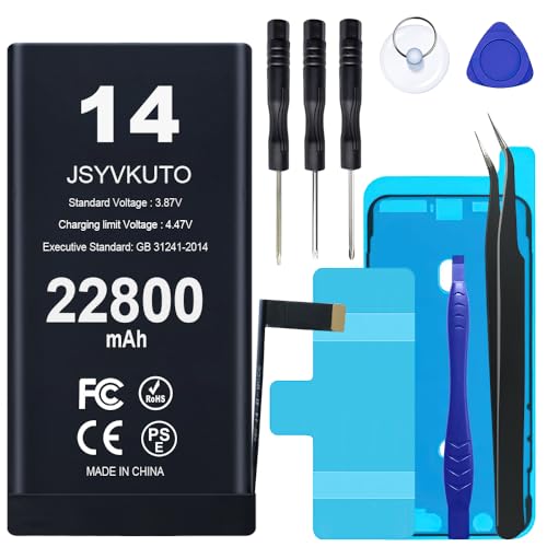 JSYVKUTO 22800mAh Battery for iPhone 14 New 0 Cycle Upgraded Higher Capacity Replacement Battery for iPhone 14 with Full Set Repair Tool Kit Model A2882 A2649 A2881 A2884 A2883