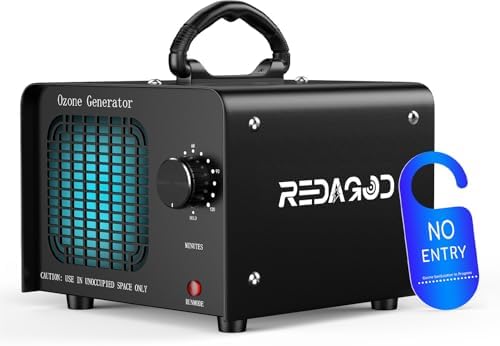 Redagod Ozongenerator 48000mg/h Schwarz, Ozonisator 120-Min Timer | Industrieller O3 Luftreiniger bis 300㎡, Geruchsneutralisierung für Auto, Wohnung, Garage, Hotel
