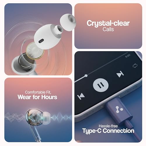 Image of Ambrane Type C Wired Earphones with inbuilt Mic, Strong Bass Audio, Clear Calls, Tangle Free Cable, in Line Controls, Wide Compatibility, 1.2m Long Cable, 10mm Drivers (Stringz 05, White)