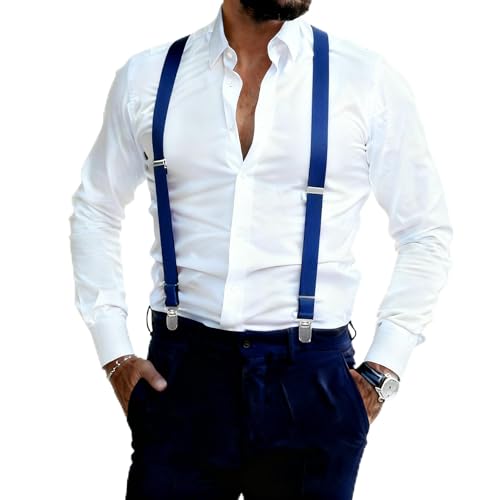 Image of Suspenders for Men and Women Adjustable Elastic 1 inch Wide Leather Heavy Pants Strong Metal Clips Suspender Costume
