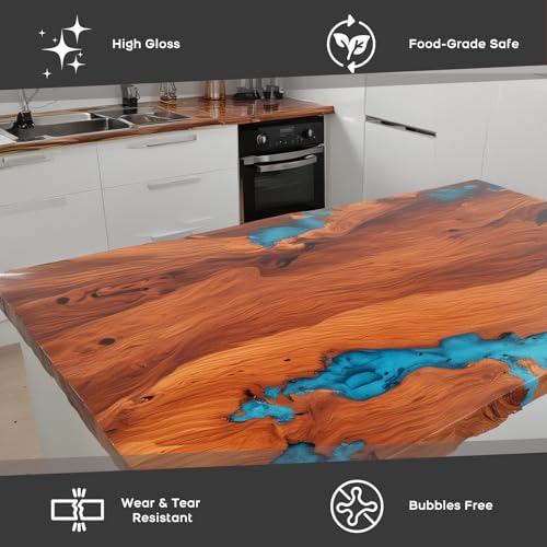 Image of Deep Pour Epoxy Resin Clear 1.5 Gallon 2-4 inch Depths for Table Bar Top Countertop Wood Art Craft, 2 Part Food Safe Self-Leveling Bubble Free Casting Resin Coating Resina Epoxica