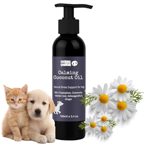 Beruhigendes Kokosöl für Hunde, 100ml Pumpflasche, Natürliche Hilfe bei Angst & Stress, mit L-Tryptophan, Baldrian & Ashwagandha