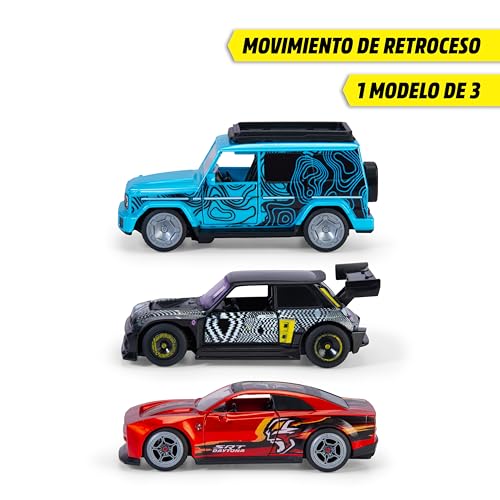 Dickie Toys - Pullback Racer (1 Stück) - Auto mit Rückzugmotor für Kinder ab 3 Jahre mit Gummireifen und zu öffnenden Türen, zufällige Auswahl aus 3 Spielzeugautos, je 15 cm