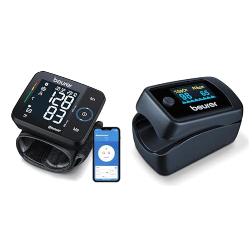 Tensiomètre au poignet Beurer BC 54 connecté Bluetooth, technologie par inflation & Oxymètre de pouls PO 45, mesure de la saturation en oxygène, de la...