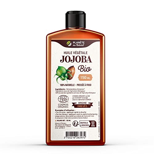 Huile de JOJOBA Bio 150 ml - Cosmos Organic - Planète au Naturel - Pure, Naturelle et Pressée à froid - Cheveux, Corps, Peau