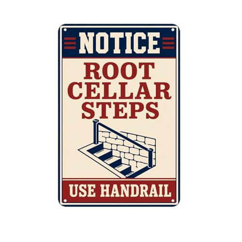 Notice Root Cellar Steps Use Handrail tin Sign, Vintage Root