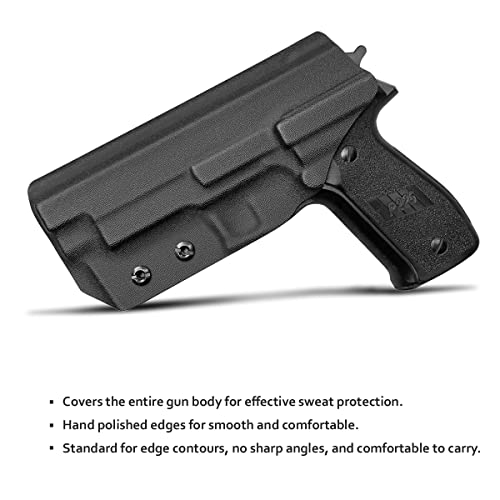 Sig P226 Holster IWB / OWB Kydex Holster Custom Fit: Sig Sauer P226 Full Size 4.4'' Barrel - Inside Waistband Concealed Carry / Outside Waistband Carry 1.5-2 Inch Belt Clip - Adj. Cant Retention - Cover Mag-Button - Widened Entrance - No Wear, No Jitter