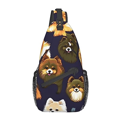 Sac à dos sling imprimé poméranien noir pour homme et femme voyage de taille unique