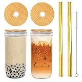 ANOTION Einmachglas Mit Deckel Und Strohhalm, 680 Ml, Breite Öffnung, Einmachglas, Trinkgläser Mit Silikonhülle, Bambusdeckel, Wiederverwendbare Boba-becher Reiseflasche