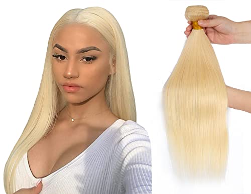 Blonde Straight Human Hair 1 Bundles Brazilian Remy Hair Extensions 14 Inch