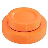 FLOWERCAT 60PCS Orange Plates - Heavy Duty Orange Plastic Plates Disposable for Easter Party - Include 30PCS 10.25inch Orange Dinner Plates and 30PCS 7.5inch Orange Dessert Plates