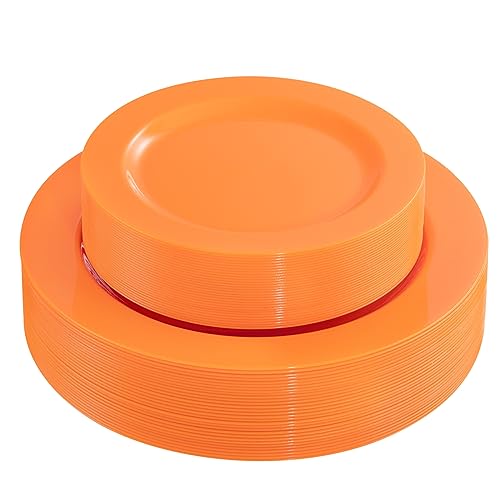 FLOWERCAT 60PCS Orange Plates - Heavy Duty Orange Plastic Plates Disposable for Easter & Spring Party - Serve 30 Guests 10.25inch and 7.5inch
