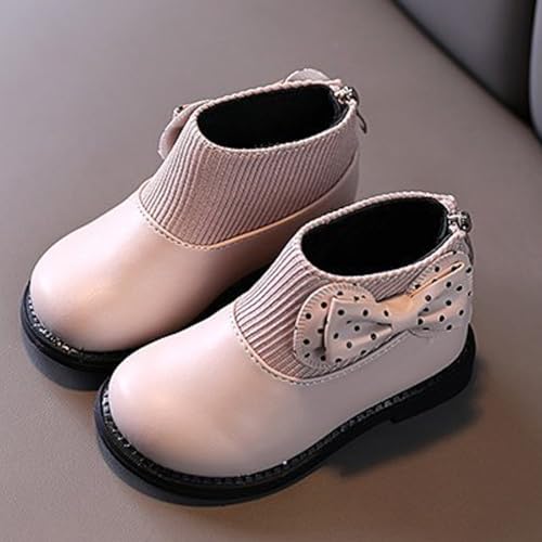 IWIHMIV Girls Bow Knot Ankle Boots Round Toe Comfortable Booties with Back Zipper Flat Thick Sole Non Slip Short Boots3