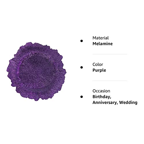 Welmatch Purple Plastic Reef Charger Plates - 12 Pcs 13 Inch Round Floral Sponge Charger Plates Wedding Party Decoration (Purple, 12) #TOP4