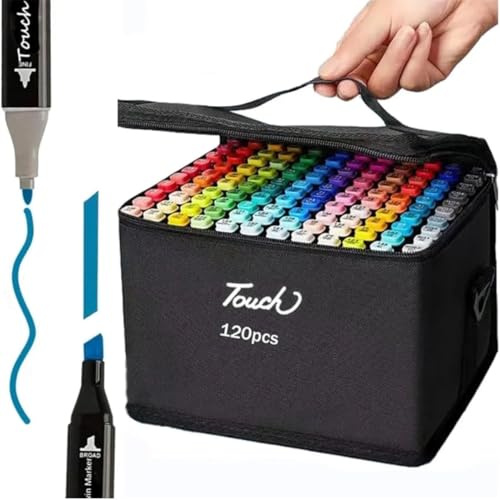 Estojo Premium Cores Caneta Ponta Dupla Tiktok Tampa por Cores Marcador Touch Permanente Canetinha Ponta Dupla para Desenho Lettering Profissional e Escolar Livros de Colorir Crianças (120 Cores)