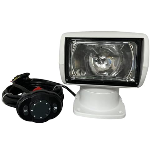 FOTN Projecteur halogène pour bateau - 24 V 100 W - 2500 lm - Rotation à 360° - Télécommande - Lampe de recherche portable avec base carrée - Étanche IP67