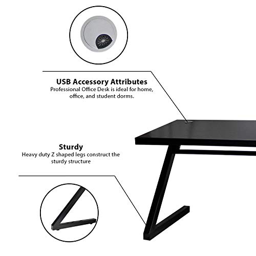 Jerry & Maggie - Z Shape Computer Desk Modern Fashion Strength Tempered Glass Office Laptop Desk Usb Accessory Attribute Multi Functional Study Writing Dinning Table Personal Workstation Home #TOP2