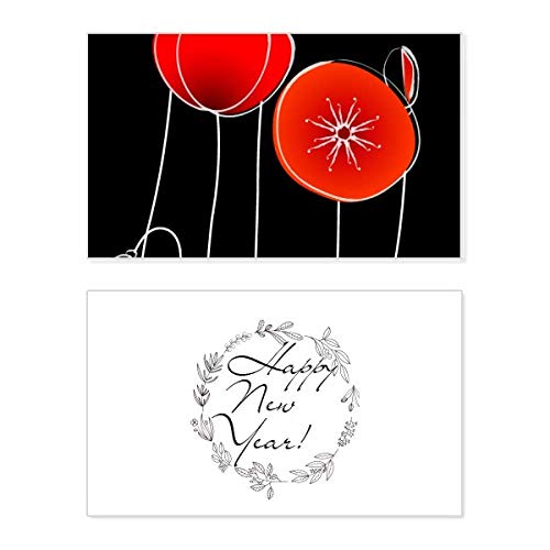 Tarjeta de felicitación de año nuevo Abstract Red Circle Flowers en inglés para fiestas