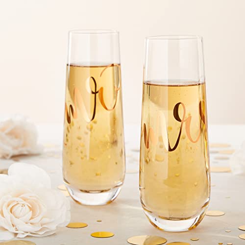 Juvale Set Of 2 Mr And Mrs Champagne Toasting Flutes For Bride And Groom, His And Hers Wedding Day Glasses For Newlyweds, Engagement, Wedding And Bridal Shower Gifts (Rose Gold, 10Oz) #TOP2