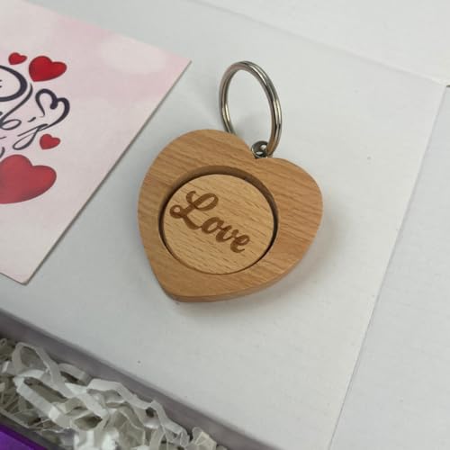 Image of Giftana Valentine's Day Gift Hamper for Him, Dairy Milk Silk Chocolate with Heart Shape Wooden Keychain and Valentines Day Card Gift Set for Girlfriend, Boyfriend, Wife, Husband and Loved One