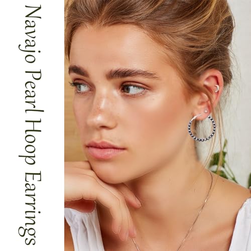 SAMOCO 4 Pairs Navajo Hoop Pearl Earrings Western Jewelry for Women Cowgirl Vintage Beaded Pearl Earrings Jewelry Gift for Women2