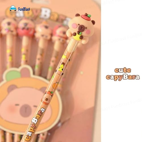 Image of FunBlast Capybara Pencils with Cute Erasers on Top - Pack of 6 Cartoon Pencil for Kid with 3D Kawaii Topper, Writing Drawing Tools for Kids, Birthday Return Gift for Kids (B)