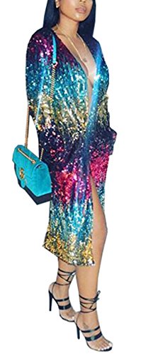 Womens Fashion Cover Ups Long Sleeve Sparkly Sequins Open Front Cardigan Coat Party Clubwear Xl #TOP2