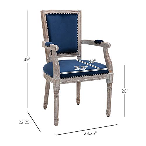 Homcom Vintage Dining Chair With High Back, Thick Sponge Padded Seat And Section Armrest With Wood Frame, Blue #TOP2