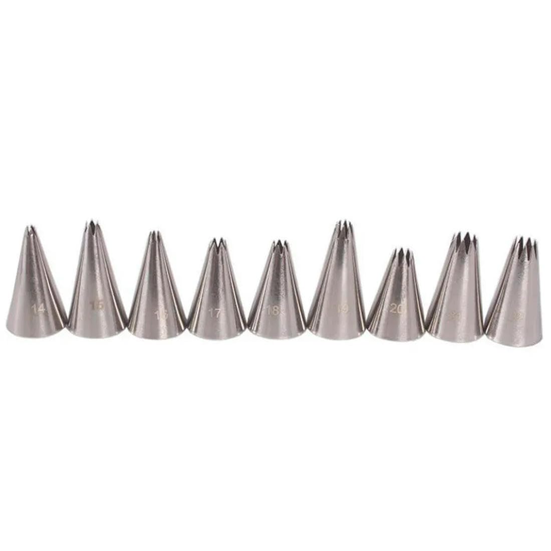 YOGAYE 9pcs Small Open Star Tips Stainless Steel Icing Piping Nozzles Cake Decorating Pastry Tip Sets Cupcake Tools Bakeware