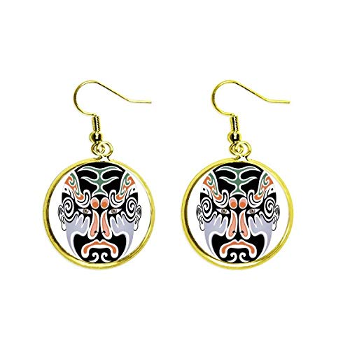 Pendientes de ópera de Pekín con acabado artesanal dorado y esmalte fino Longhumen