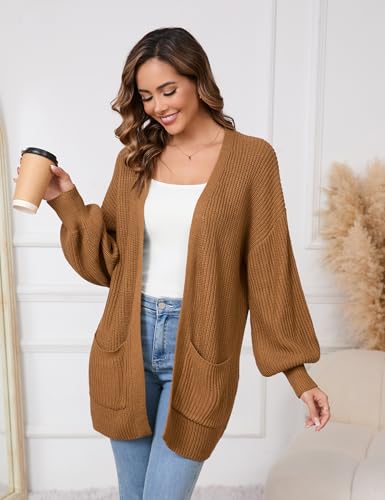 SPR&JOY Women’s Lantern Sleeve Cardigan Sweaters, Drop Shoulder Open Front Knit Tops, Solid Loose Outwear Coats with Pockets4