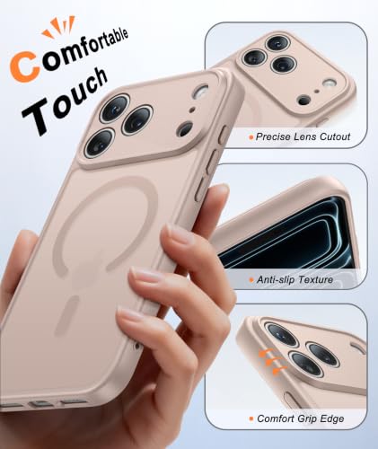 Image of FNTCASE for iPhone 17 Pro-Max Case: Translucent Desert Gold Slim Matte Cover Compatible with MagSafe, Full Camera Protection & Tempered Glass Protector, 14FT Military Grade Drop Tested