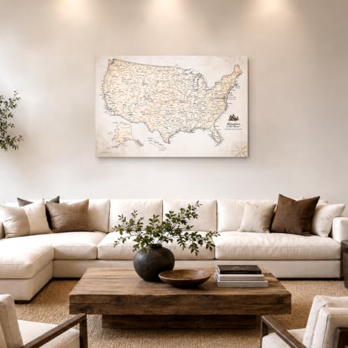Image of IPIC Vintage US Travel Map with Pins, Push Pin Travel Map USA, Size42x28 in