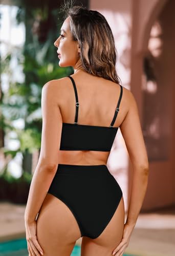 Pink Queen Women's Removable Strap Pad High Waist Bikini Set Swimsuit Black XL - Image 5