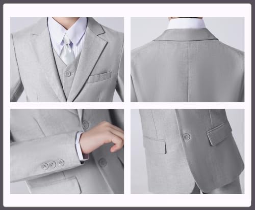 Image of Suit for Boy Formal Slim Fit Tuxedo 5 Pieces Kids Toddler Wedding Outfit Blazer Pants Vest Set Boys Suits