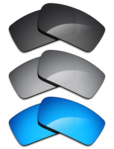 Image of Alphax 3 Pair Polarized Replacement Lenses for Oakley Gascan OO9014 60mm Sunglasses- Black+Titanium+Blue