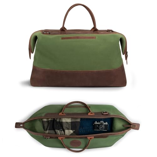 Littlefield & Co., Duffle Weekender Bag, Vintage Carry-On Bag with Detachable Shoulder Strap, Travel Accessory (Olive)2