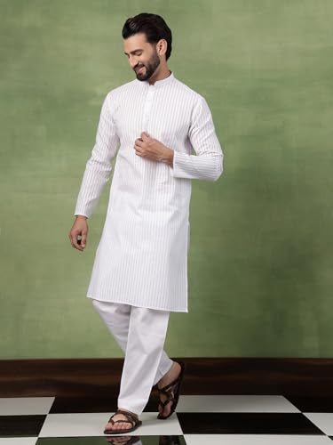 Image of SOJANYA (Since 1958 Men's Pure Cotton Striped Kurta With White Pyjama
