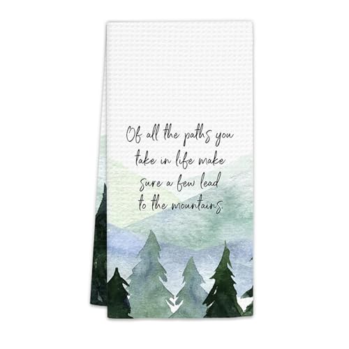 FIicy Rustic Mountain Cabin Decor Kitchen Towels, Mountain Dish Towel, of All The Paths You Take in Life Decorative Hand Towels for Kitchen Bathroom, Camper Gifts Kitchen Bathroom Decor (16x24 Inch)
