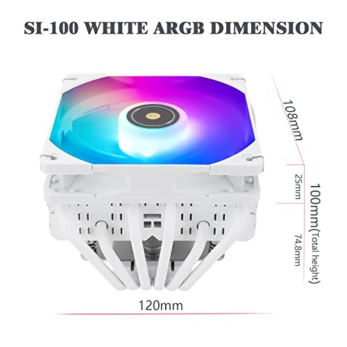 Image of Thermalright SI-100 White ARGB CPU Air Cooler ITX, 6x6mm Heat Pipes,120mm PWM Quiet Fan CPU Cooler, 110mm Hight, for AM4 /AM5,Intel lga1150 /1151 /1200 /1700 /1851 /2011,100mm Low Profile PC Cooling