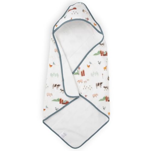 Image of Little Unicorn Premium Infant Hooded Bath Towel| Soft & Absorbent Cotton & Terry Fabric for Newborns (Farmyard)